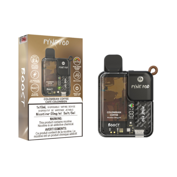 2. BEST SELLING PYNE POD COLOMBIAN COFFEE (7500 PUFFS) DISPOSABLE VAPE BOX @ MR.VAPOR CANADA