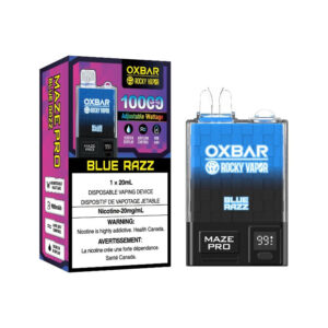 BLUE RAZZ OX BAR MAZE PRO DISPOSABLE VAPE (10000 PUFFs) Indulge in the electrifying burst of our Blue Raspberry , a tantalizing symphony of sweet and tangy notes that dance on your taste buds. Same-day and next day delivery within the zone and express shipping GTA, Oakville, Aurora, Pickering, Ajax, Whitby, Oshawa, Scarborough, Brampton, Etobicoke, Mississauga, Markham, Richmond Hill, Ottawa,