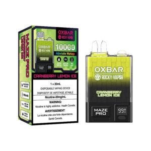 CRANBERRY LEMON ICE OX BAR MAZE PRO DISPOSABLE VAPE (10000 PUFFs)Experience the refreshing allure of Cranberry Lemon Ice, a tantalizing vape flavor that perfectly balances the sweet tanginess of ripe cranberries with the zesty citrus punch of lemons. The exhilarating twist of icy menthol adds a cool, crisp finish to every inhale, creating a vaping sensation that's both invigorating and satisfying.