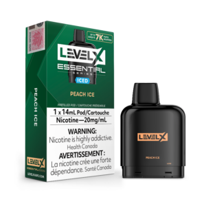 ESSENTIAL SERIES PEACH ICE BY LEVEL X Delight in the fusion of succulent peaches intertwined with a revitalizing icy element, providing a vaping sensation that is both rich in peachy flavor and refreshingly cool.