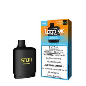 BANANA ICE STLTH LOOP 9K POD Experience creamy banana with hint of menthol for a refreshing sensation Representing the pinnacle of excellence in the vaping realm, STLTH Loop 9K Pod boasts an impressive 17ML e-liquid capacity, providing an astonishing 9000 puffs per pod.