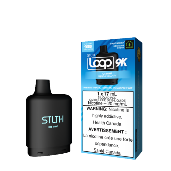 ICE MINT STLTH LOOP 9K POD Experience the flavour of mint leaves with a burst of menthol in every pull Representing the pinnacle of excellence in the vaping realm, STLTH Loop 9K Pod boasts an impressive 17ML e-liquid capacity, providing an astonishing 9000 puffs per pod.