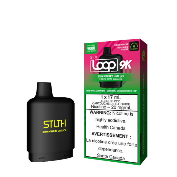 STRAWBERRY LIME ICE STLTH LOOP 9K POD Indulge in refreshing strawberries with a hint of citrus limes with a icy pull making it a frosty blend Representing the pinnacle of excellence in the vaping realm, STLTH Loop 9K Pod boasts an impressive 17ML e-liquid capacity, providing an astonishing 9000 puffs per pod.