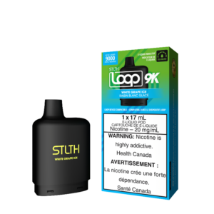 WHITE GRAPE ICE STLTH LOOP 9K POD Indulge in delightful white grapes with a menthol pull Representing the pinnacle of excellence in the vaping realm, STLTH Loop 9K Pod boasts an impressive 17ML e-liquid capacity, providing an astonishing 9000 puffs per pod.