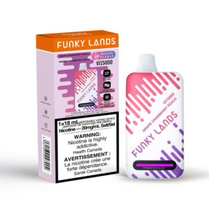 GRAPE CRANBERRY PEACH FUNKY LANDS Vi15000 PUFFs DISPOSABLE VAPE Experience the delightful fusion of sweet grapes, tangy cranberries, and juicy peaches in this perfect blend ,the Funky Lands Vi15000 Rechargeable Disposable Vape, offering a whopping 15K puffs. The Funky Lands features Turbo mode for enhanced vape output